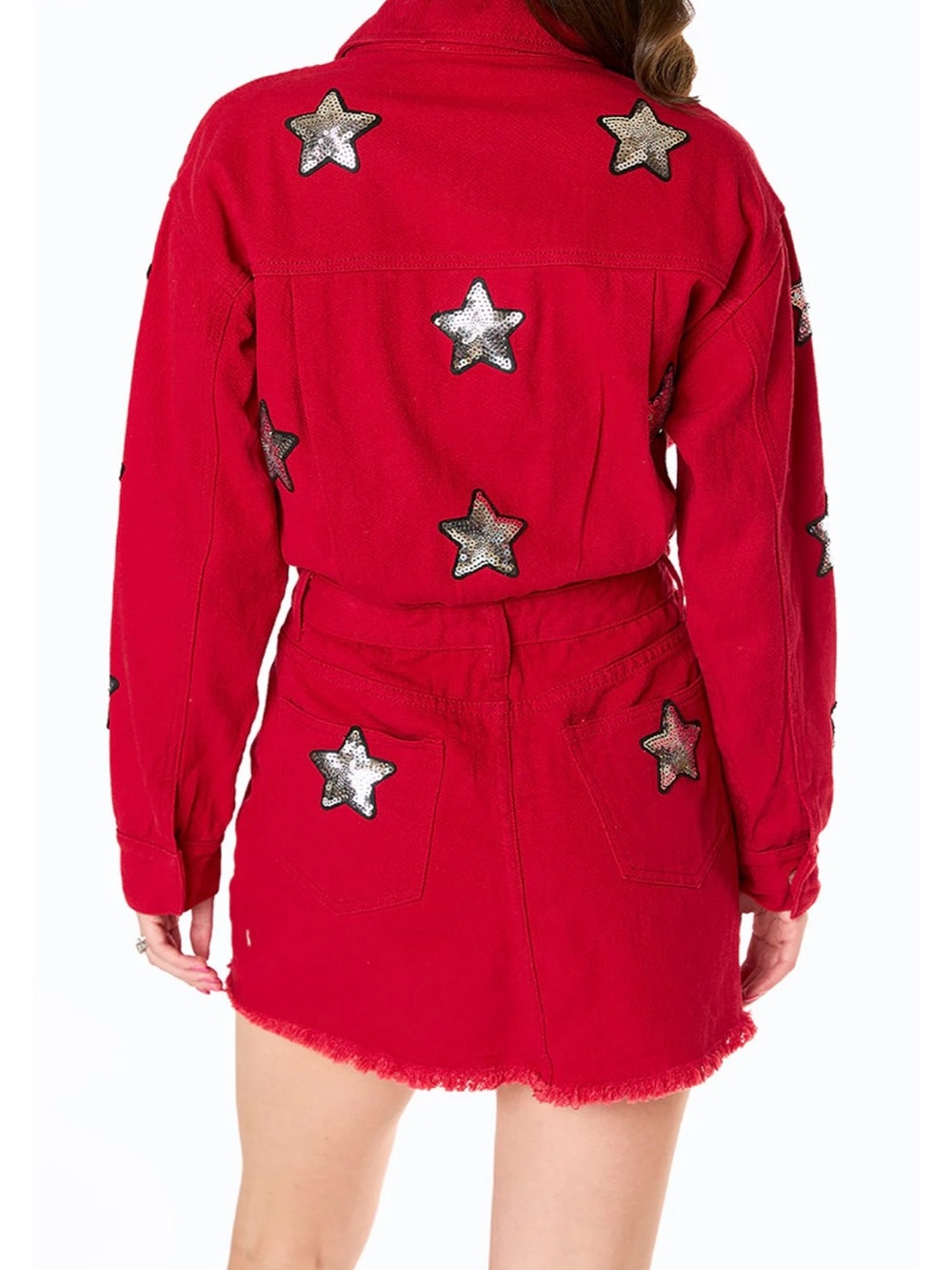 Buddy Love Raelynn Western Rodeo Cowboy Festival Denim Star Dress in Red Size S - Picture 4 of 7